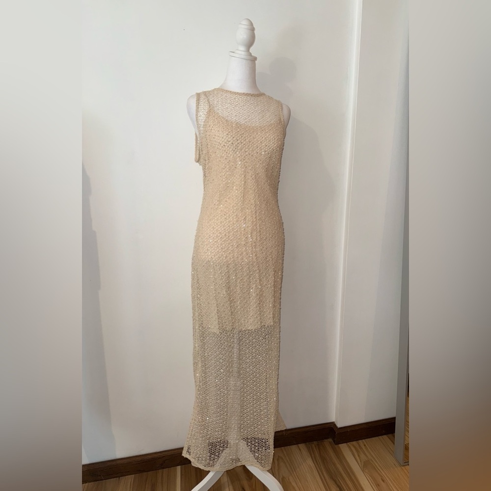 NWT J. Crew Collection Sheer Slip Dress with Pearls Medium Maxi